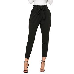Ruffle Belted High Waisted Slim Pants Trousers
